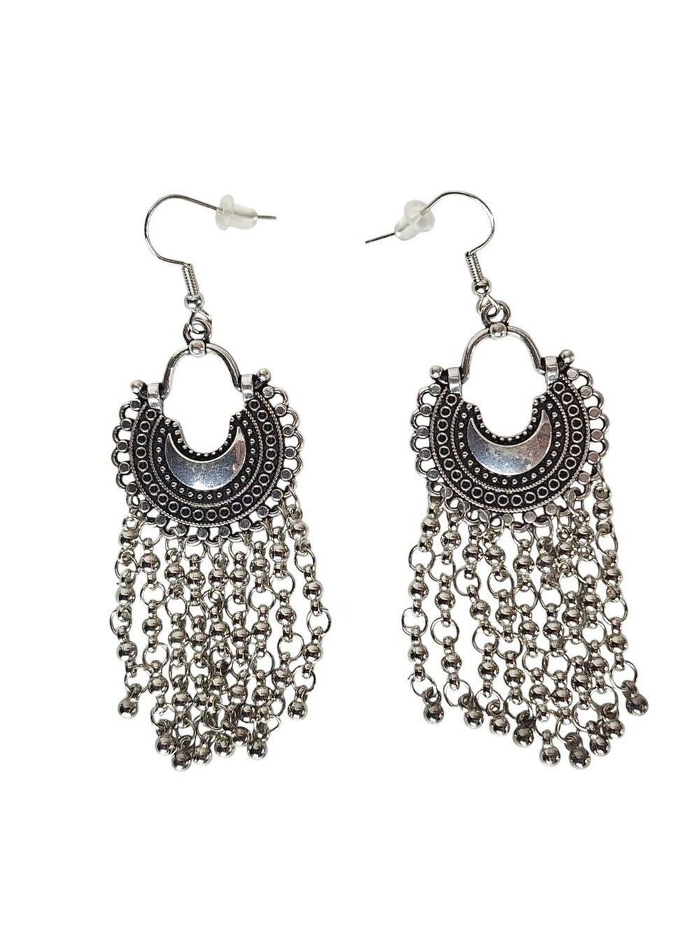 Silver Moon Chandelier Earrings Celestial Jewelry